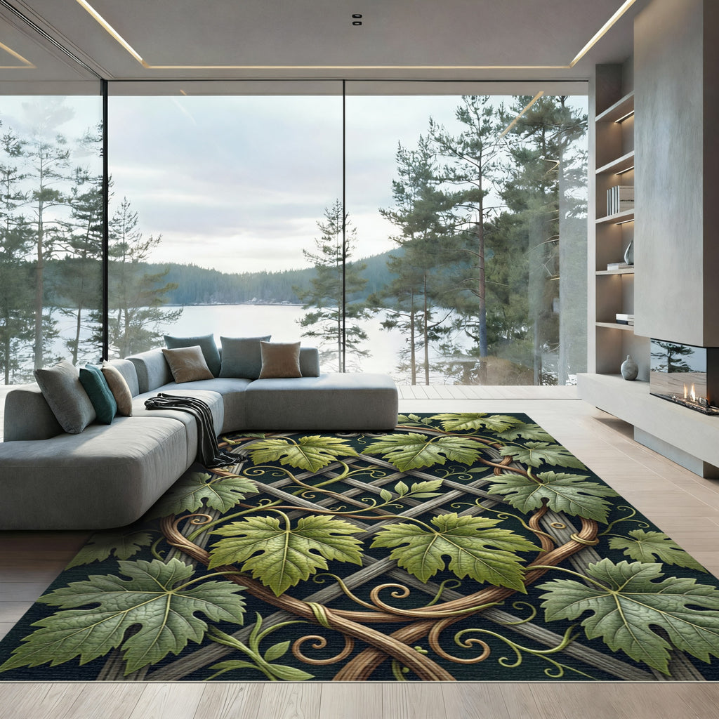 Green Climbing Vine Lattice Rug