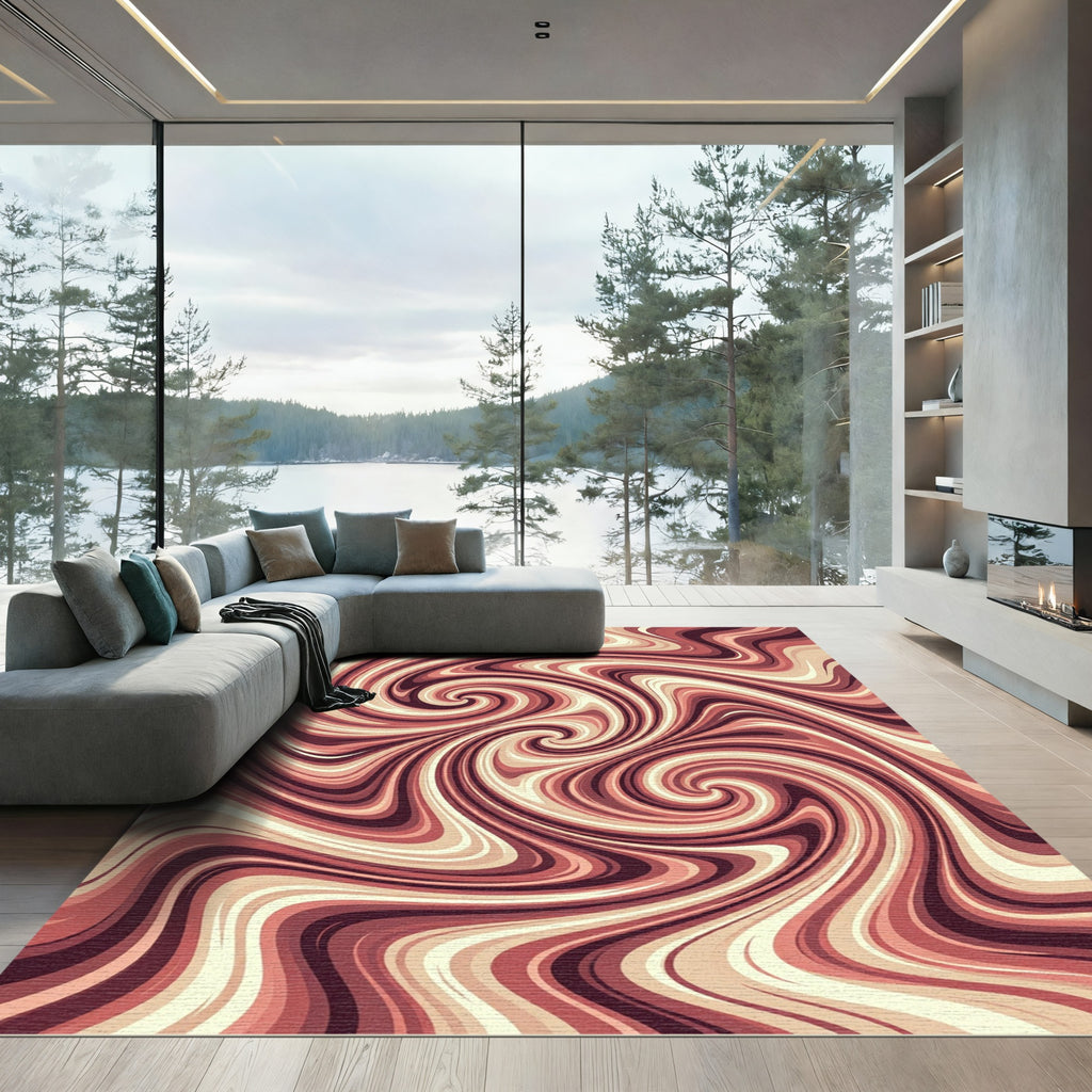 Crimson Swirl Marble Abstract Rug
