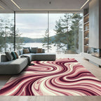 Crimson and Cream Swirling Lines Rug