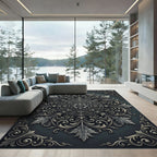 Ornate Charcoal Silver Filigree Medallion Rug