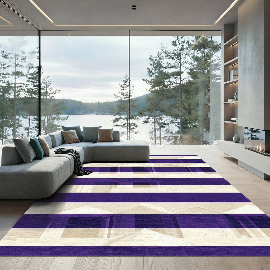 Striped Beach Hut Scene Rug