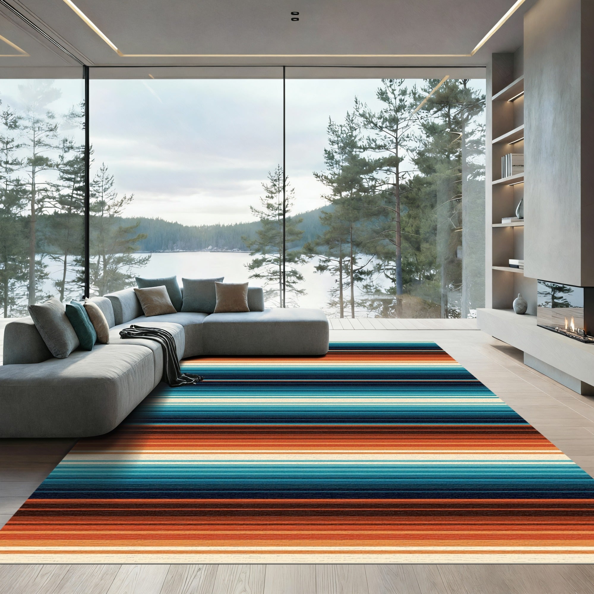 Southwestern Sunset Striped Earthy Tones Rug