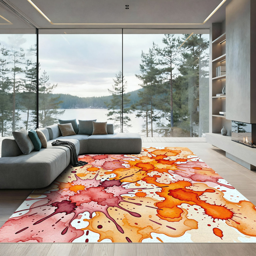 Vibrant Warm Watercolor Ink Splatter Rug