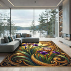 Ornate Art Nouveau Iris Golden Scroll Rug