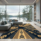 Golden Blue Tribal Sunburst Rug