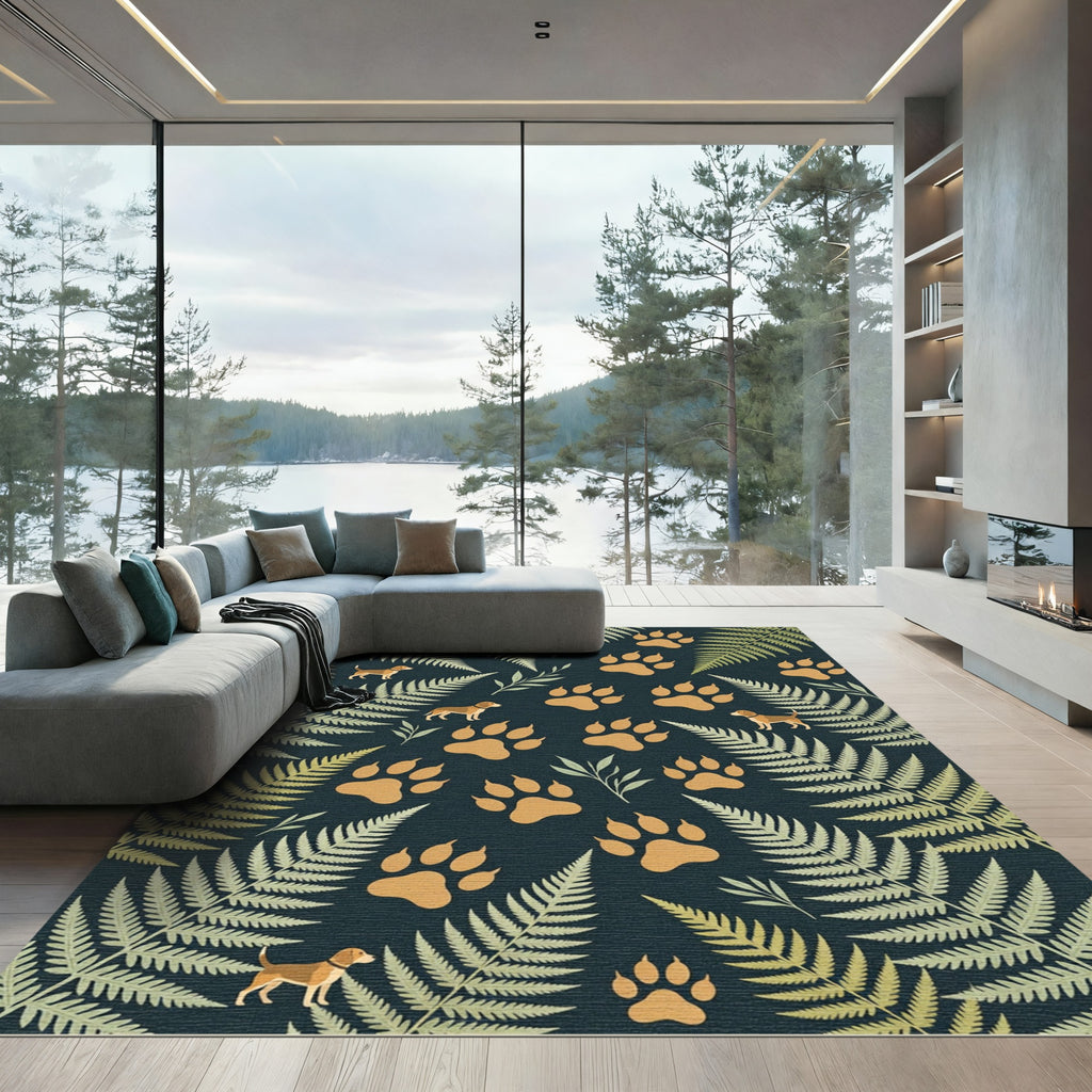 Golden Beagle and Fern Botanical Illustration Rug