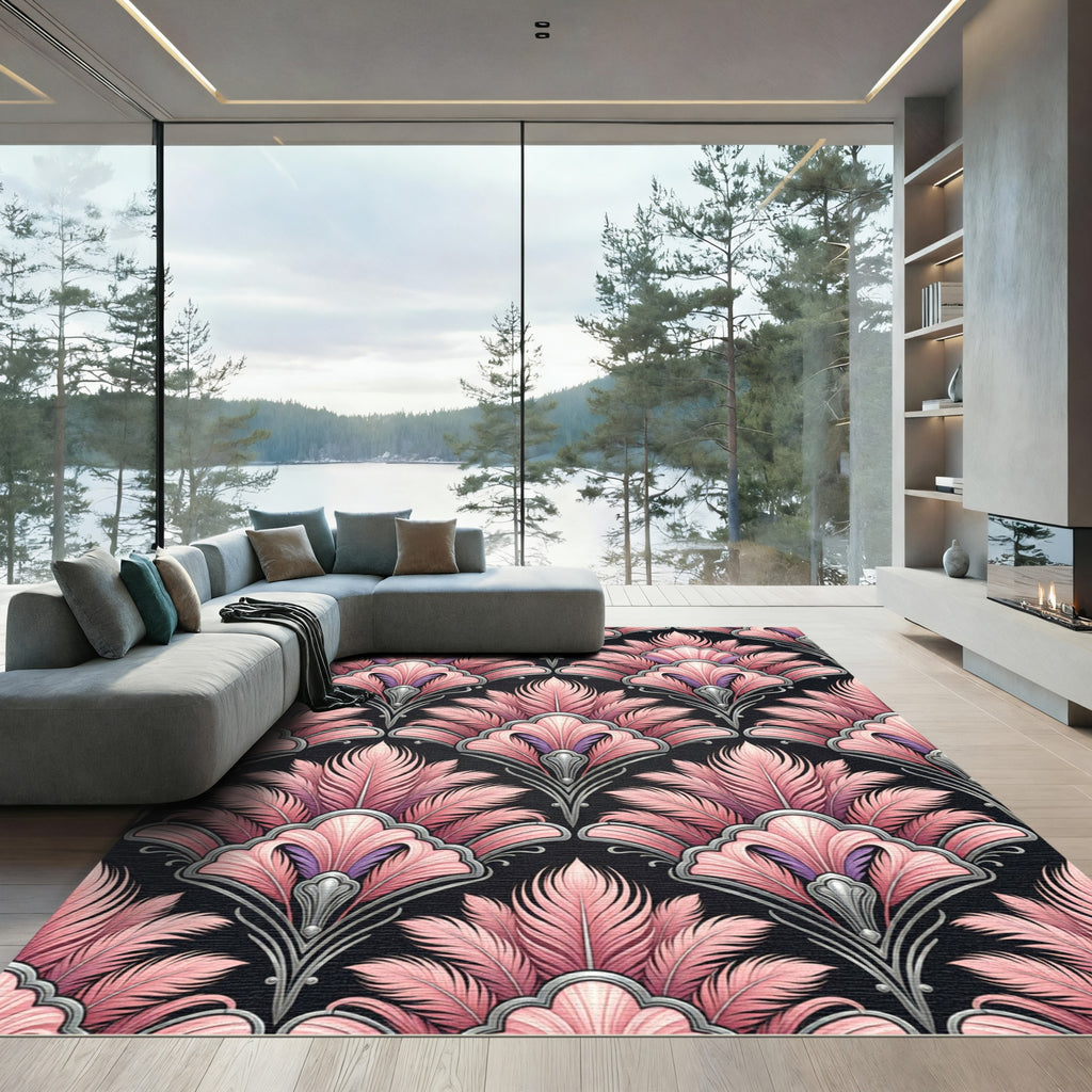 Pink Feathered Art Deco Fan Rug