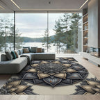 Metallic Silver Gold Floral Mandala Rug