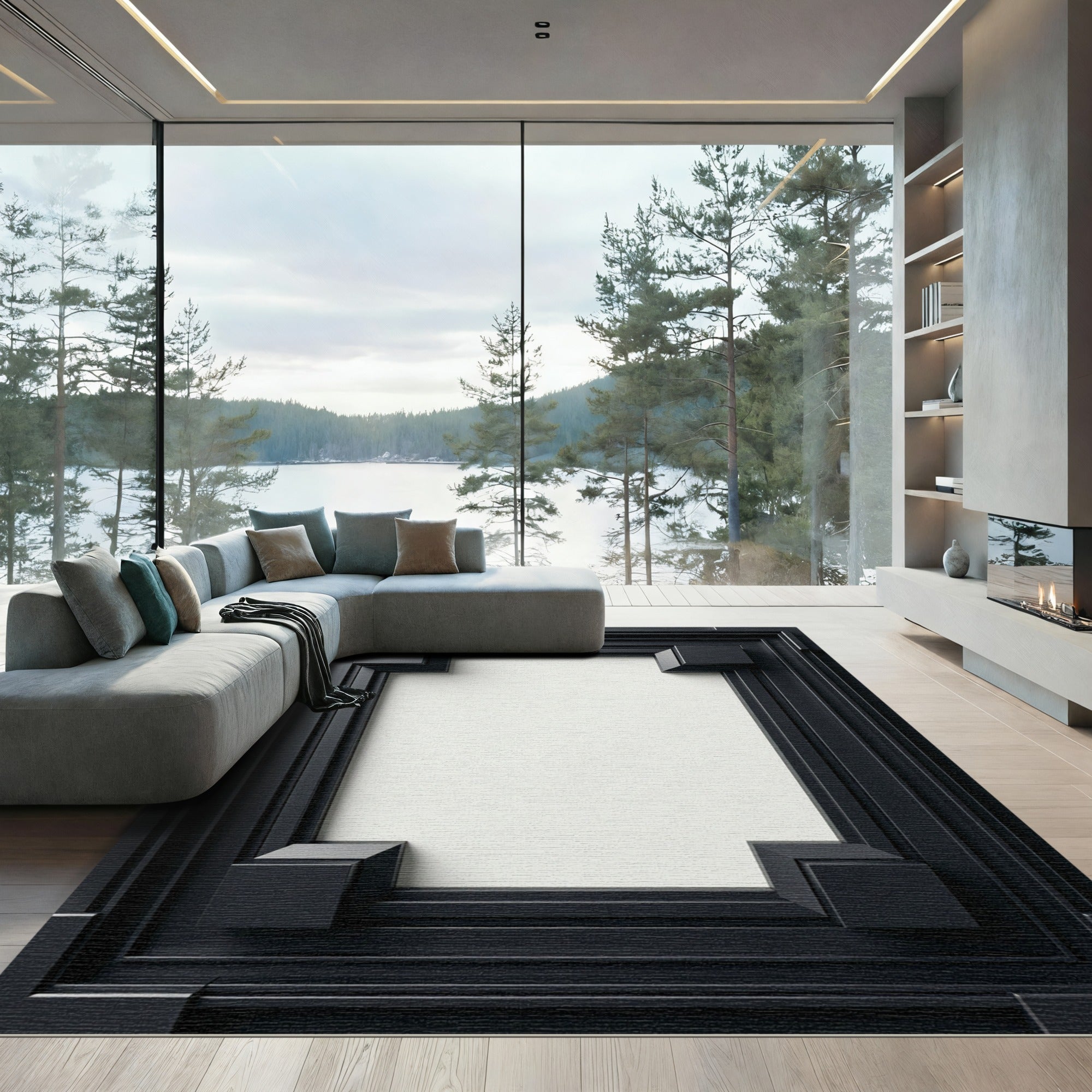 Geometric Dark Frame Relief Rug