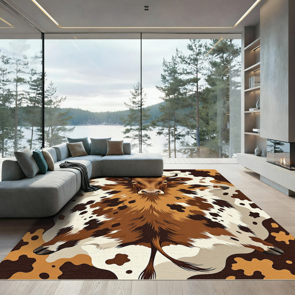 Rustic Brown and White Cowhide Rug