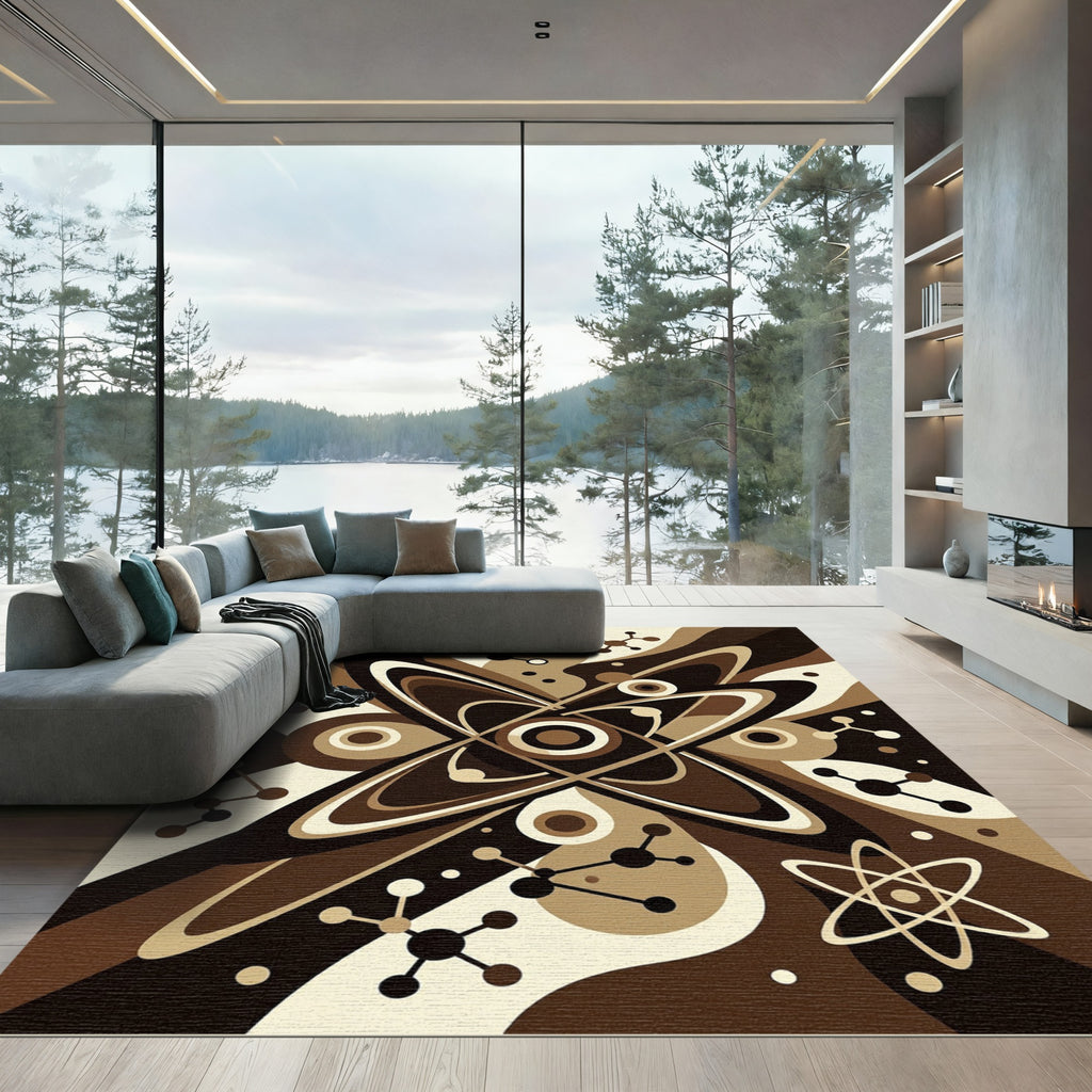 Mid Century Brown Atomic Orbit Rug