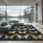 Vintage Navy Butterfly Botanical Field Rug