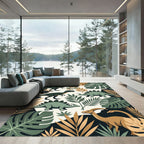 Green Tropical Dinosaur Foliage Ivory Base Rug