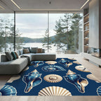 Coastal Navy Sea Shell Ocean Art Rug