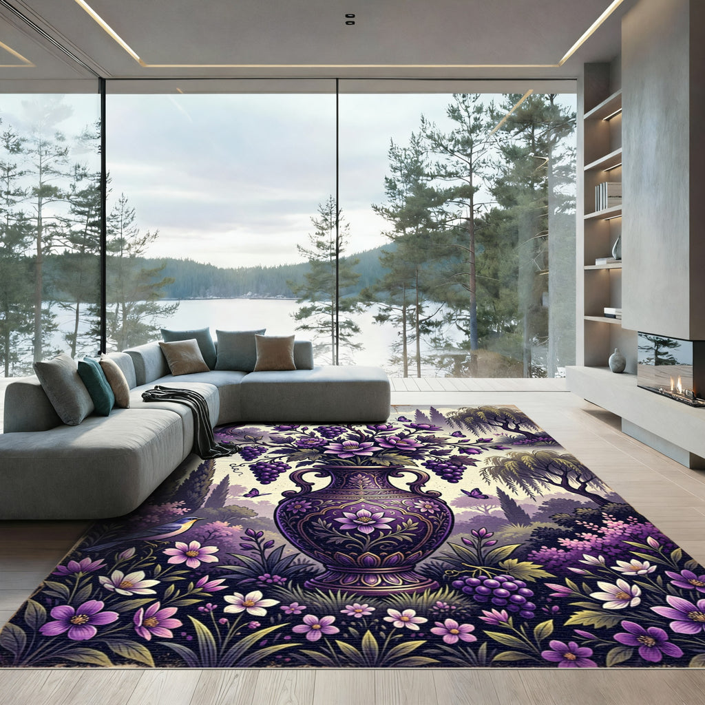 Enchanted Purple Floral Grape Vase Rug