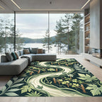 Elegant Sage Green Vineyard Leaf Swirl Rug