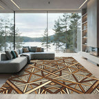 Earthy Brown Geometric Lattice Art Rug