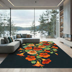 Vibrant Orange Nasturtium Botanical Statement Rug