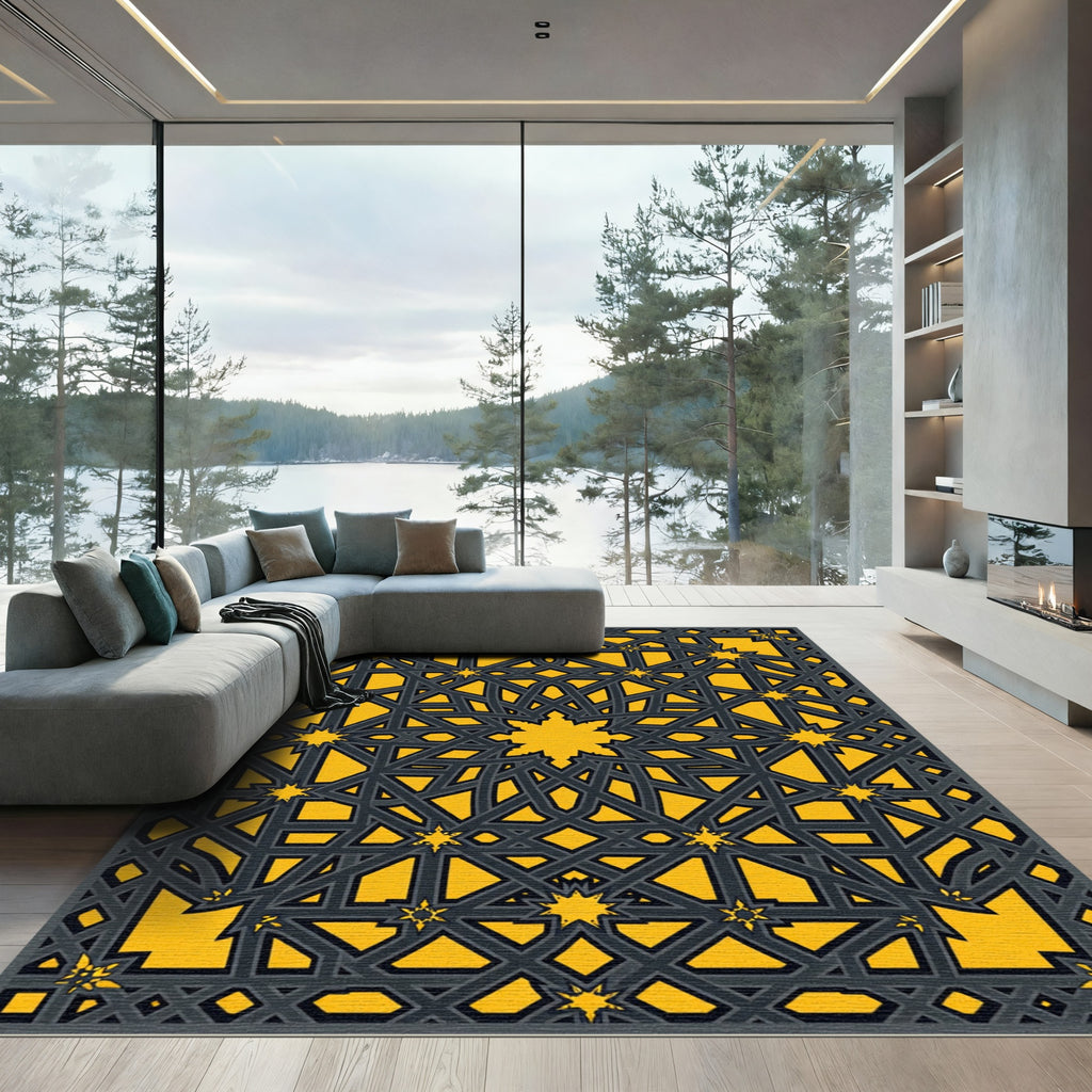Golden Star Interwoven Geometric Composition Rug