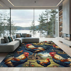 Vivid Farm Rooster Landscape Illustration Rug