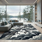 Monochrome Shattered Crystal Abstract Storm Rug