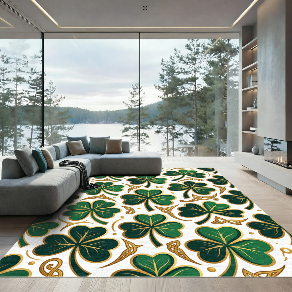 Emerald Shamrock Gold Celtic Knot Accent Rug