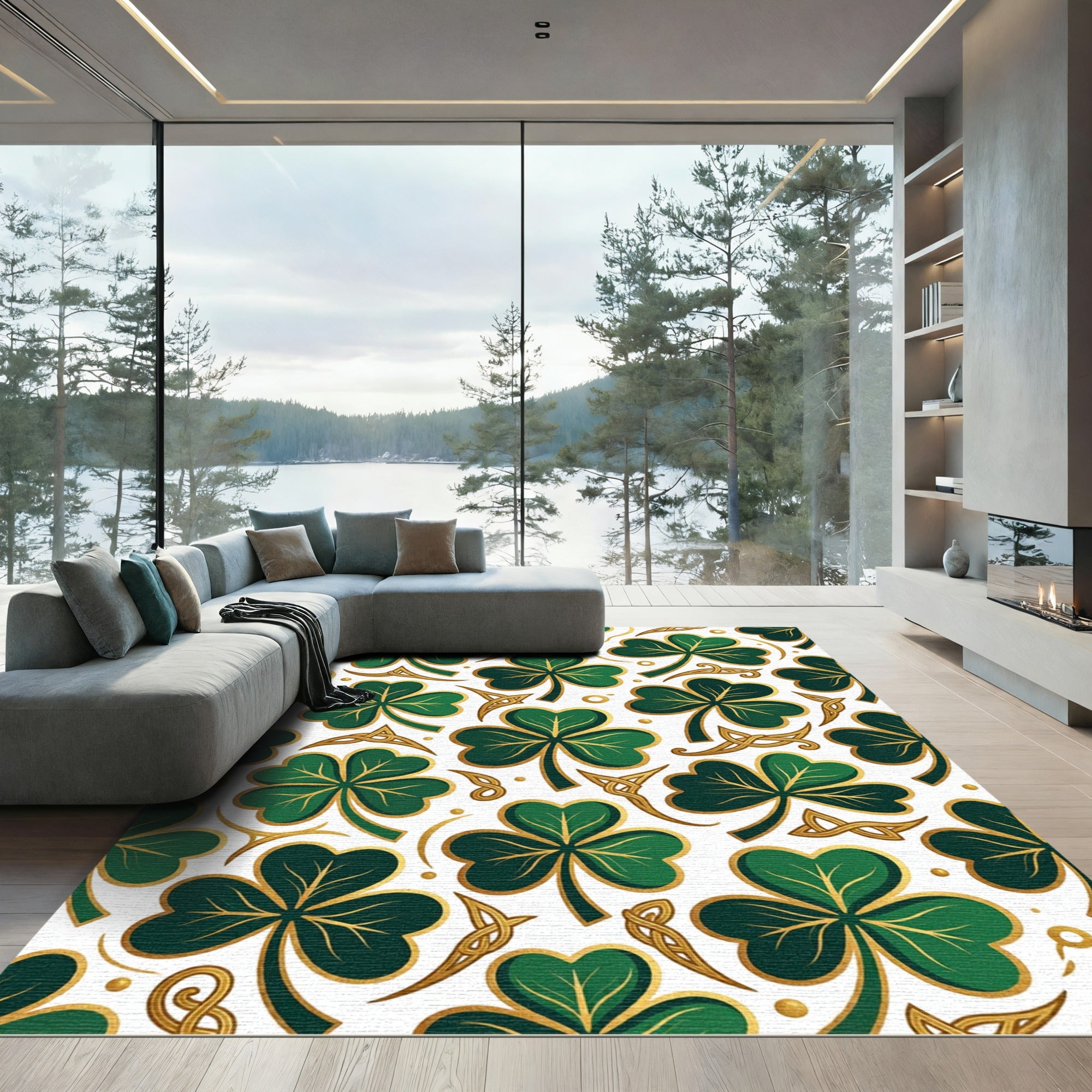 Emerald Shamrock Gold Celtic Knot Accent Rug