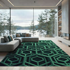 Deep Emerald Geometric Hexagon Web Rug