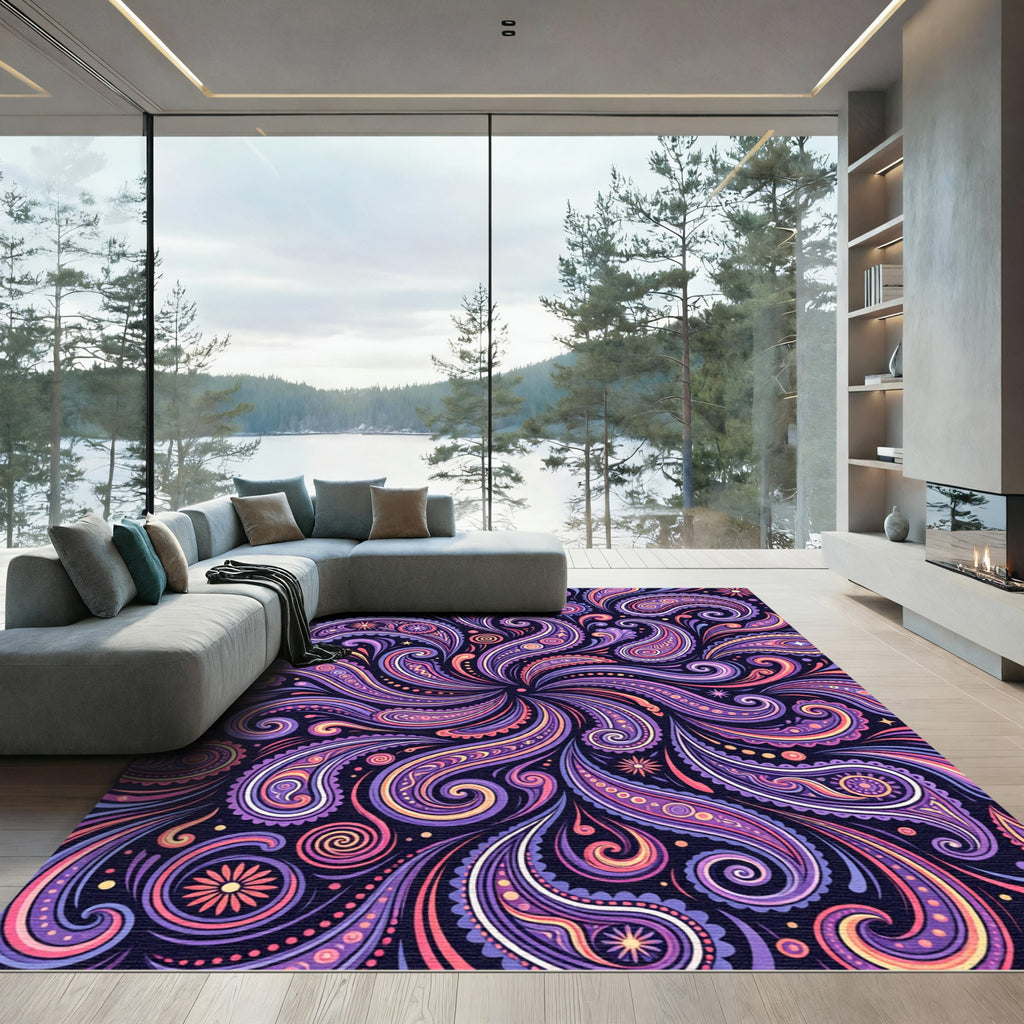 Vibrant Paisley Swirl Floral Art Rug
