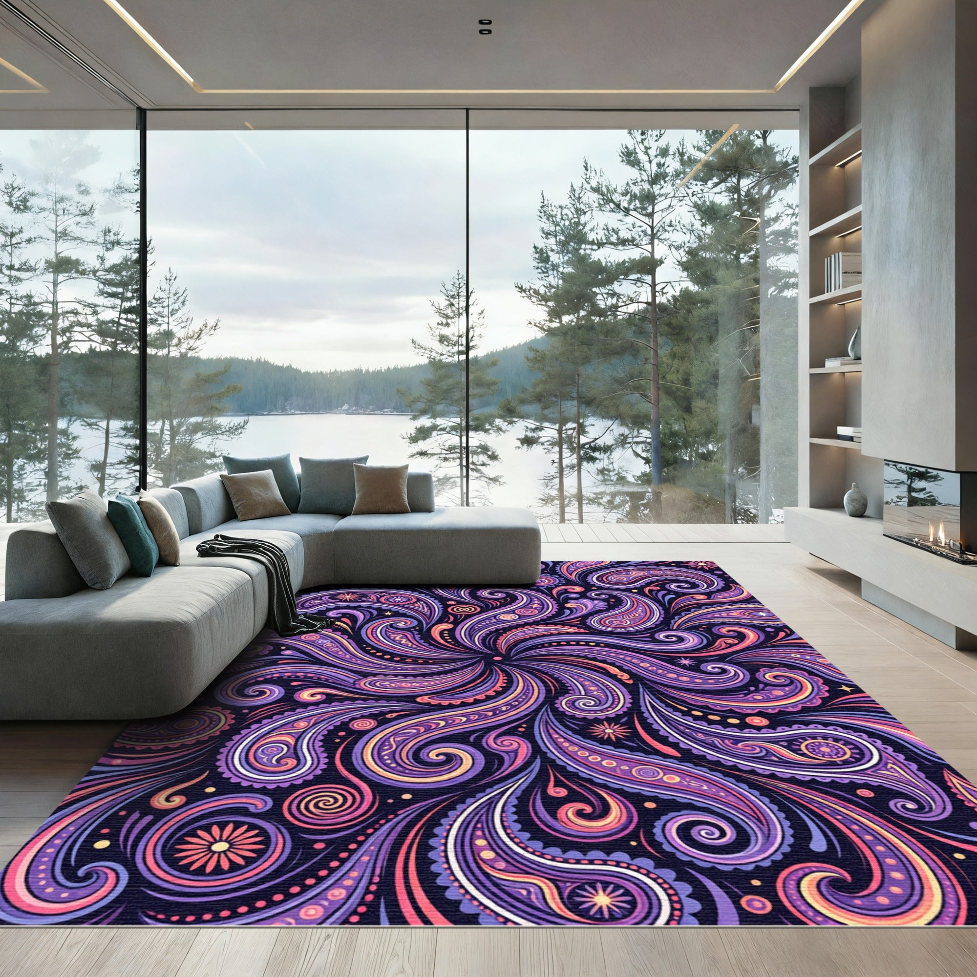 Vibrant Paisley Swirl Floral Art Rug