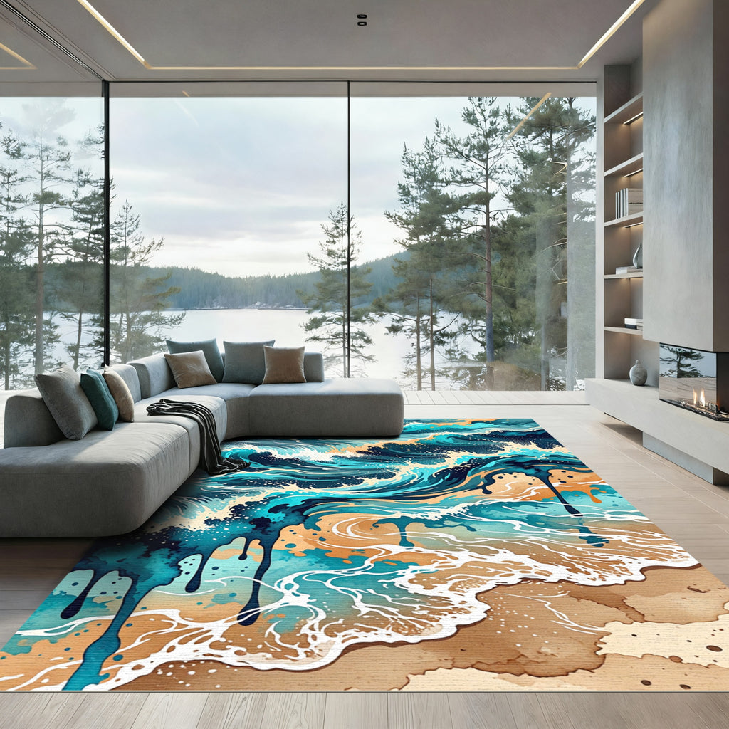 Earthy Abstract Ocean Wave Flow Rug