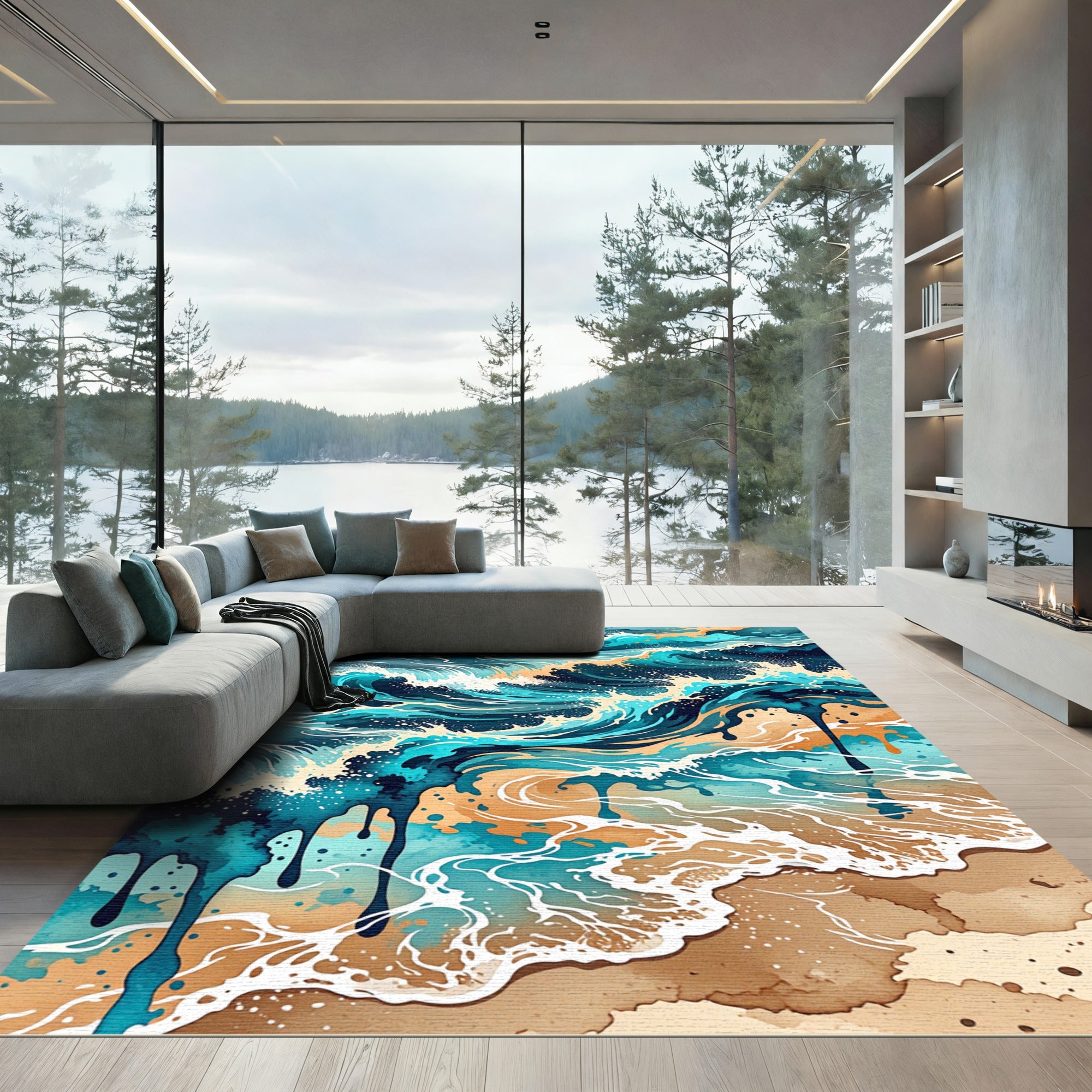 Earthy Abstract Ocean Wave Flow Rug
