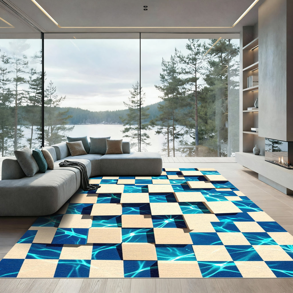 Abstract Azure Pool Cubic Geometric Rug