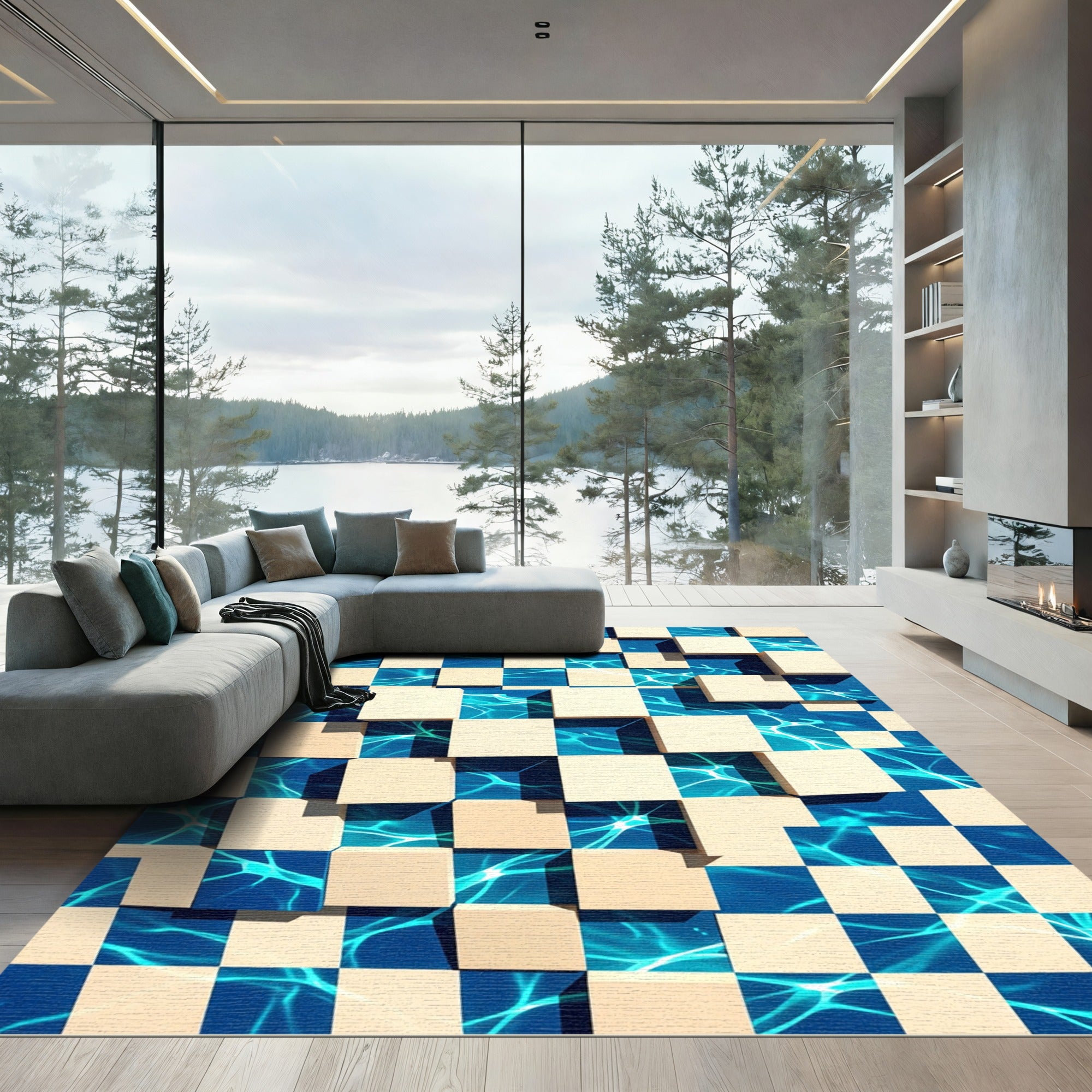 Abstract Azure Pool Cubic Geometric Rug
