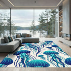 Ethereal Blue Jellyfish Ocean Swirls Rug