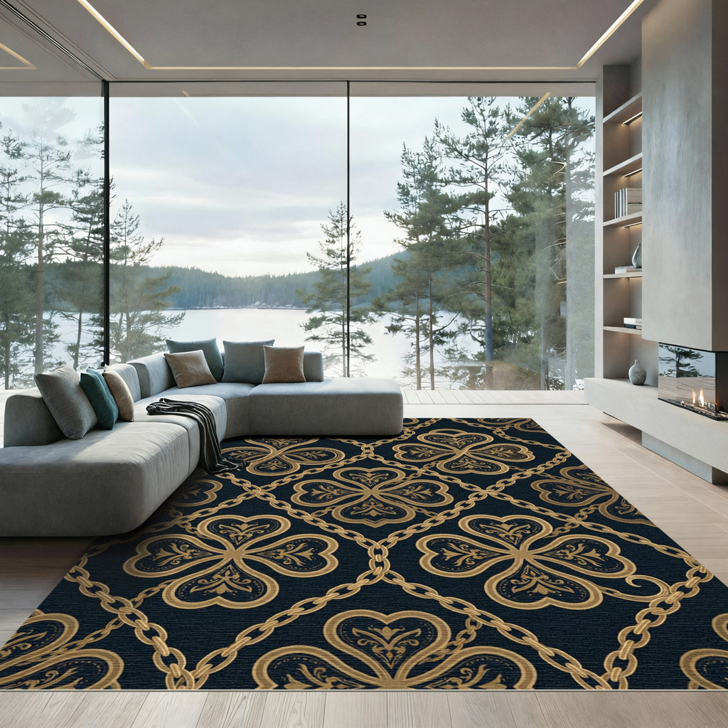 Gold Clover Chain Embossed Rug