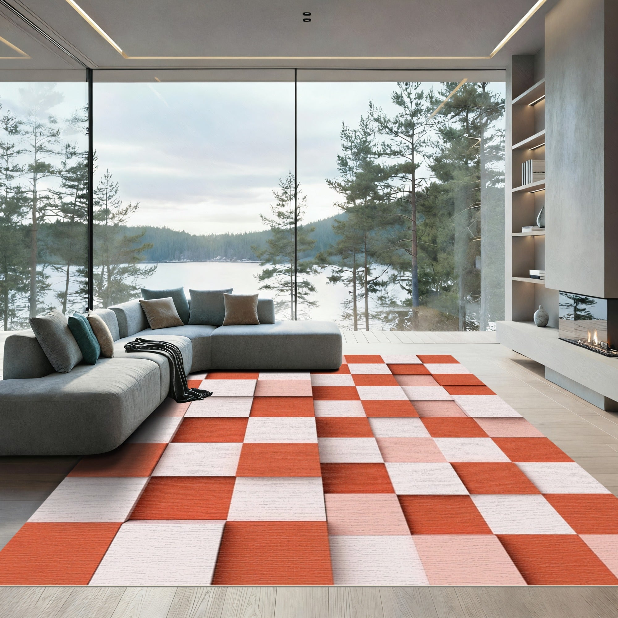 Terracotta White Cubic Balance Rug