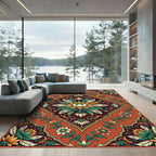 Terracotta Floral Lotus Medallion Rug