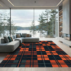 Rustic Burnt Orange Black Plaid Check Rug