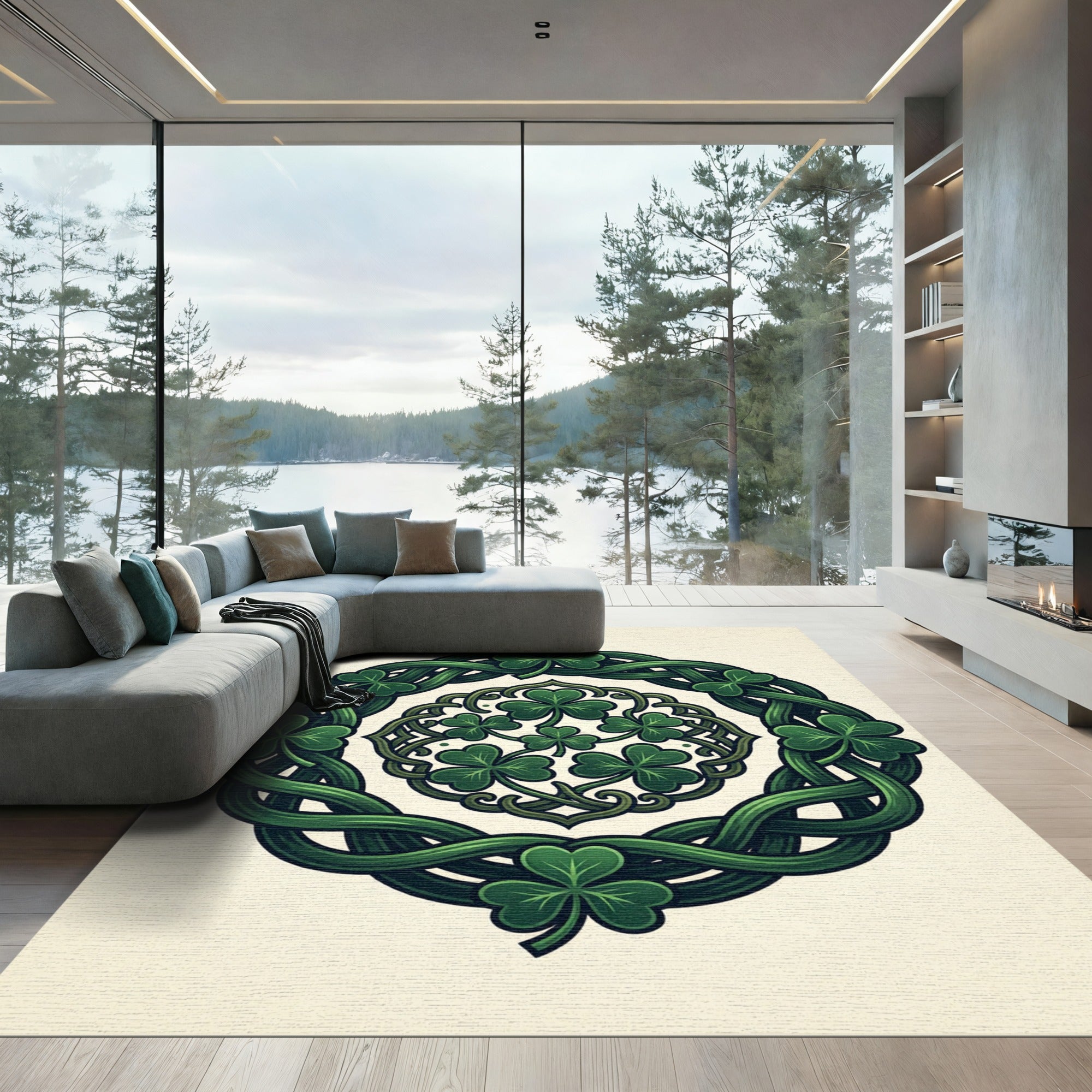 Celtic Shamrock Intertwined Vine Green Medallion Rug