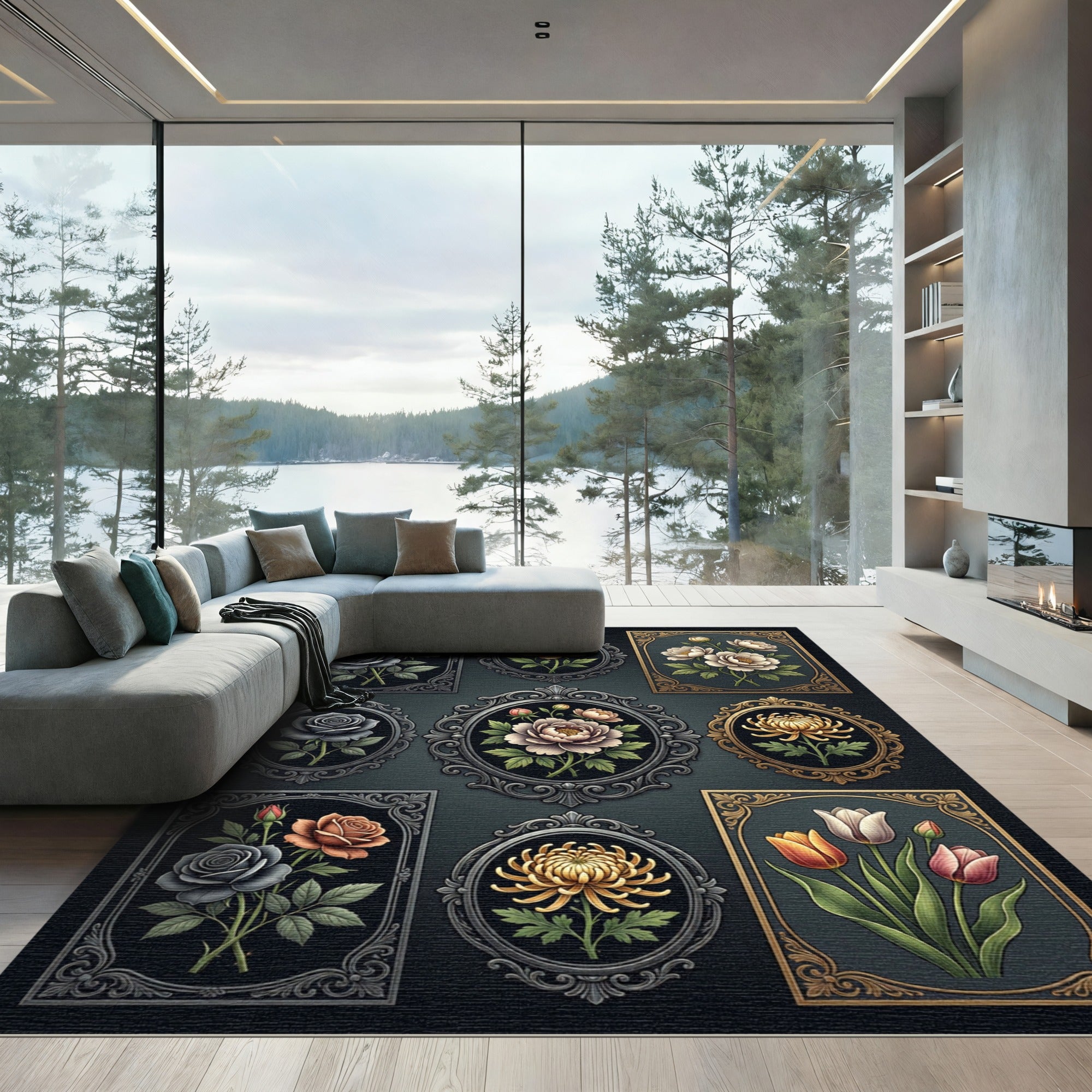 Ornate Floral Cameos Vintage Collection Rug
