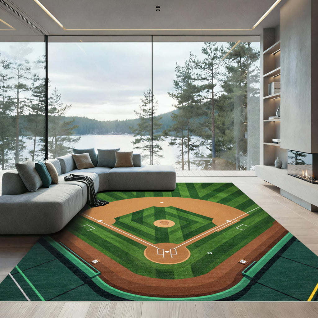 Graphic Baseball Diamond Field Art Rug
