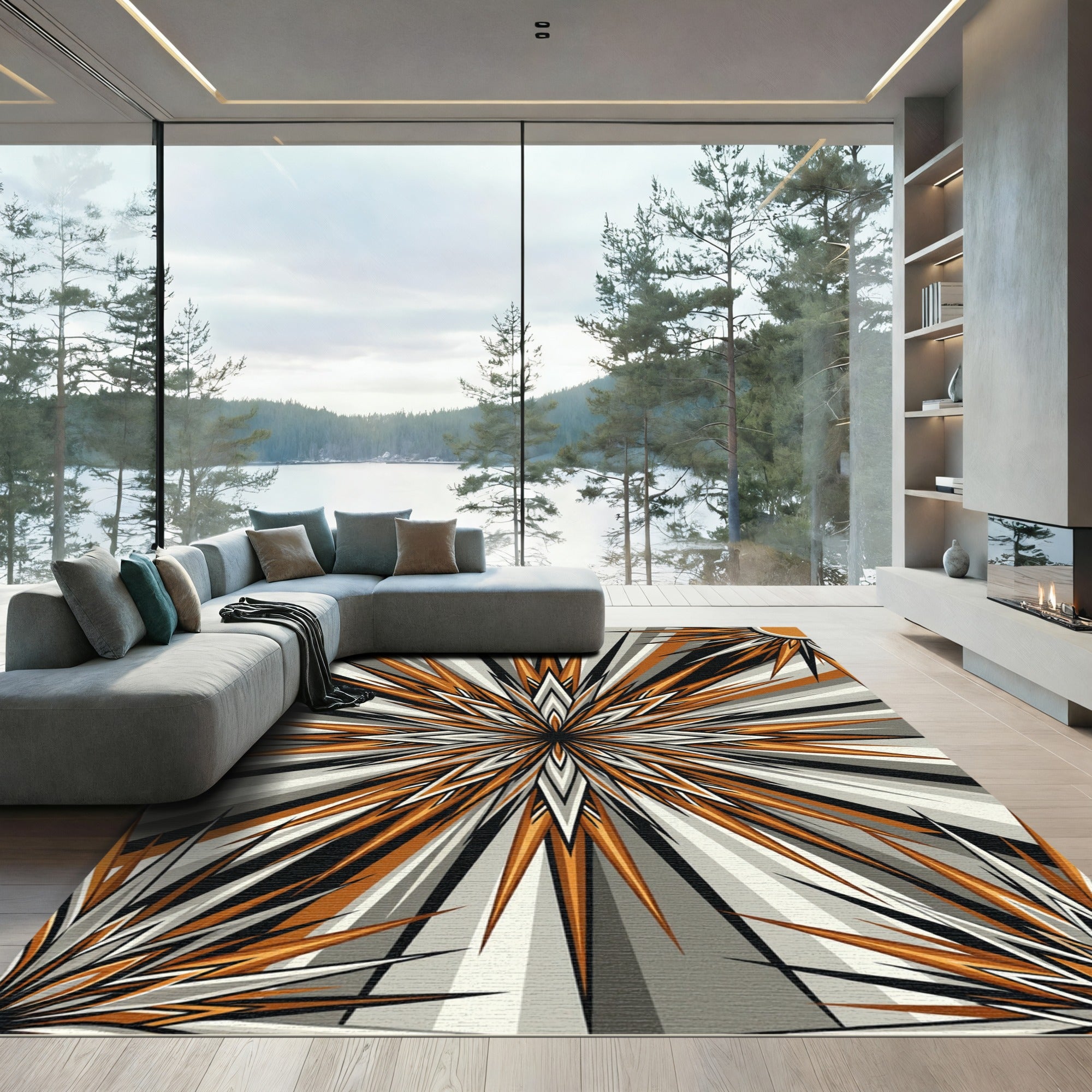 Radiant Orange Starburst Geometric Rug