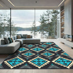 Southwestern Cyan Geometric Diamond Tapestry Rug