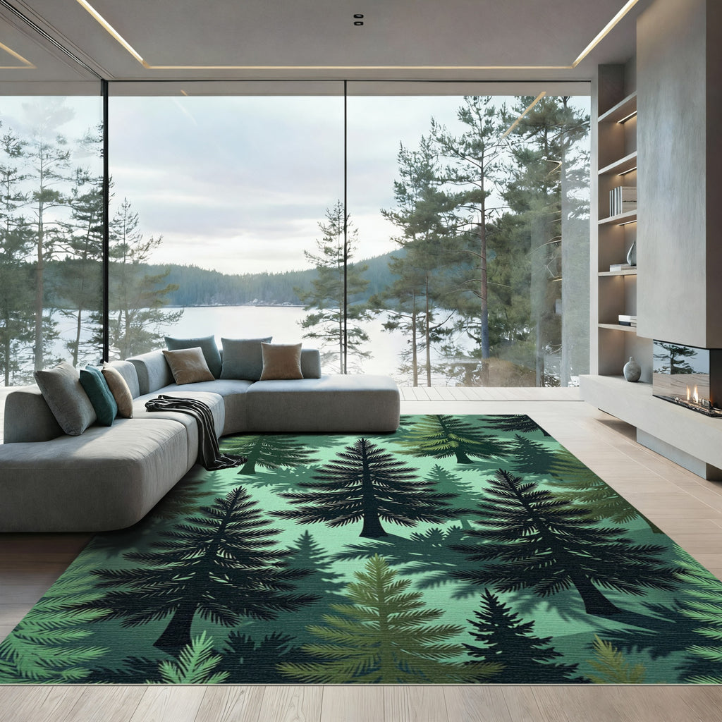Dark Forest Green Pine Trees Rug