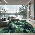 Dark Forest Green Pine Trees Rug