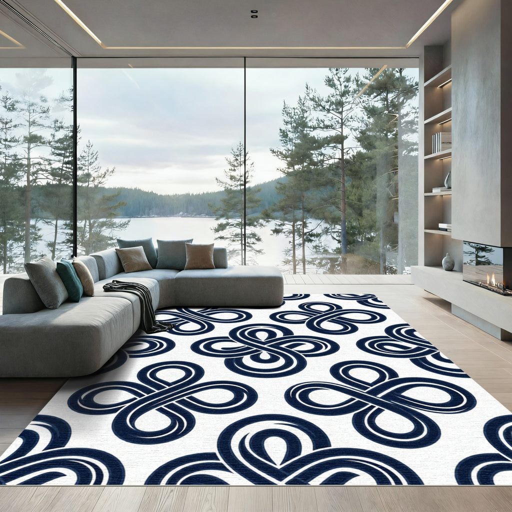 Navy Blue Geometric Infinity Knot Rug