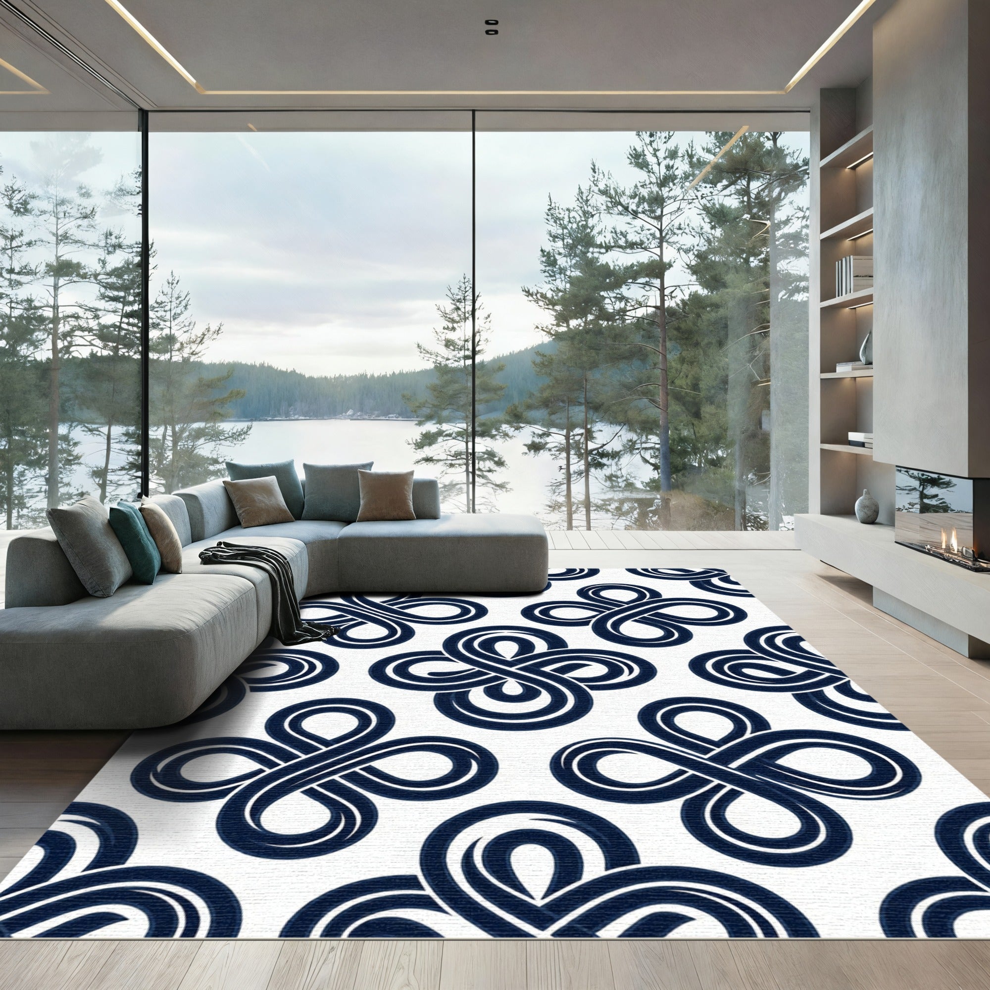 Navy Blue Geometric Infinity Knot Rug