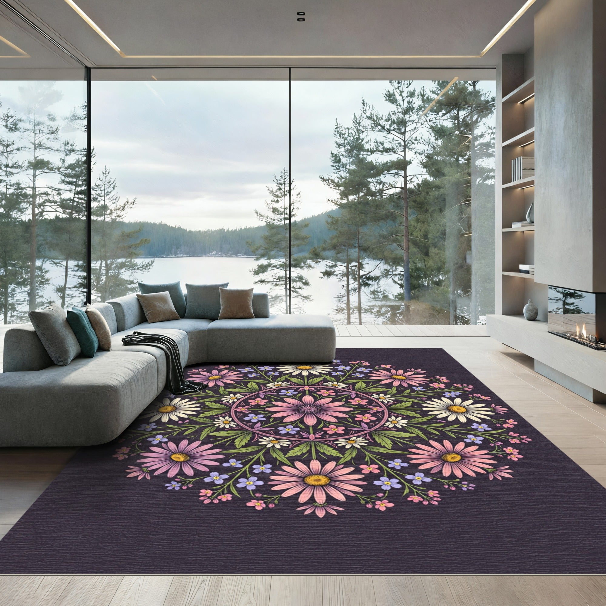 Ornate Floral Mandala with Daisy Blossom Rug