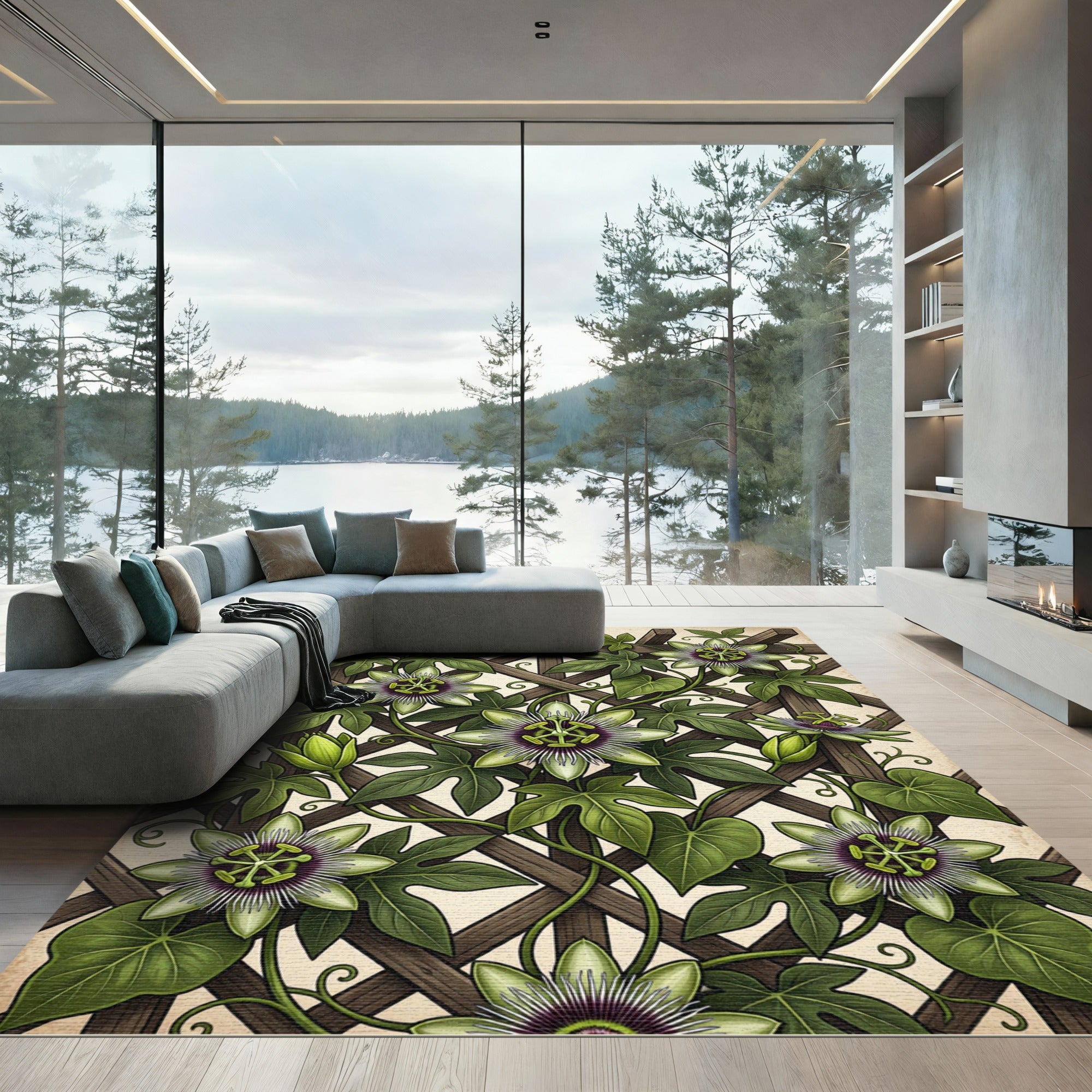 Botanical Passion Flower Trellis Rug